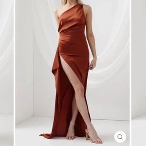 Rust Orange One Shoulder Dress